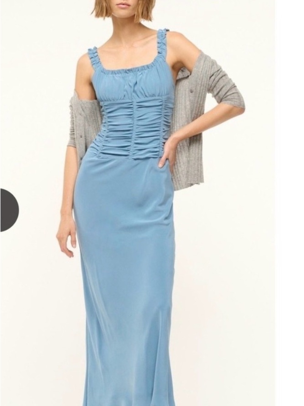 STAUD Nic Blue Ruched Maxi Dress